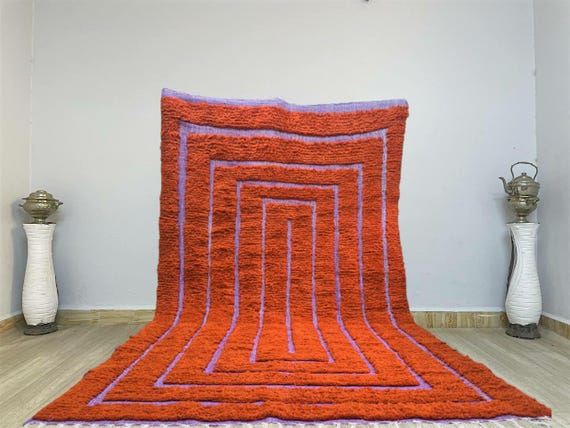 Handmade Orange Moroccan Rug: Berber Wool, Bohemian Style