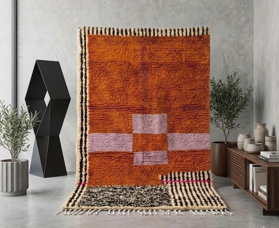 AMAZING ORANGE MOROCCAN Rug - Handmade Moroccan Rug, Authentic Berber Rug, Bohemian Style Rug For Living Room .