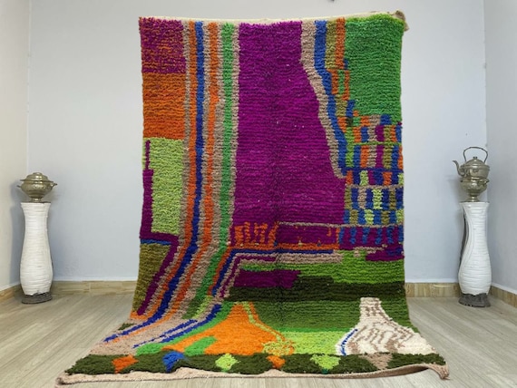 AMAZING MOROCCAN GREEN Rug - handmade rug size - handmade rug modern - Purple rug - Bohemian Style Rug For Living Room.