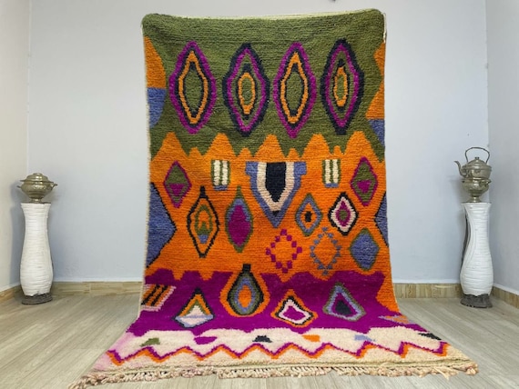 AMAZING MOROCCAN GREEN Rug - Orange Handmade Morrocan Rug, Authentic Berber Rug, Bohemian Style Rug For Living Room .