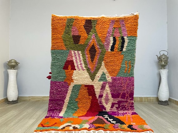 AMAZING MOROCCAN ORANGE Rug - Morrocan chekerboard Rug, Authentic Berber Rug, Bohemian Style Rug For Living Room .