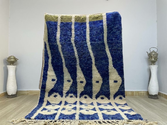 Amazing Blue Moroccan Rug - Morrocan Rug - Area Beniourain Rug For Living Room - Moroccan Berber Carpet - Handgefertigter Teppich