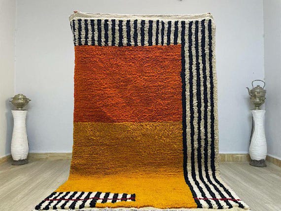 AMAZING ORANGE MOROCCAN Rug - Handmade Morrocan Rug, Authentic Berber Rug, Bohemian Style Rug For Living Room .