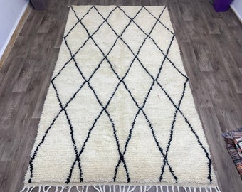 Hand-Knotted Moroccan Shag Rug: Checkered Wool Area Rug