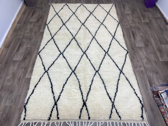 Checkered white and black area rug, Checkerboard Rug, beniourain rug, white rug, big living room rug, shaggy rug, teppich