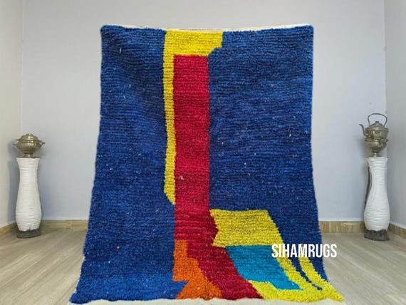 Beni ourain rug blue - Moroccan rug - Solid blue rug - Custom area rug - Berber rug - Moroccan blue rug - Custom design rugs - Blue area rug