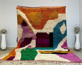 GEWELDIG MAROKKAANSE ORANJE Rug - Handgemaakt Marokkaans tapijt, authentiek Berber-tapijt, Boho-stijl tapijt voor woonkamer.