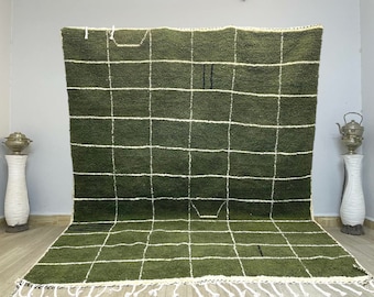 Handmade Green Moroccan Wool Rug: Luxe Berber Shag Carpet