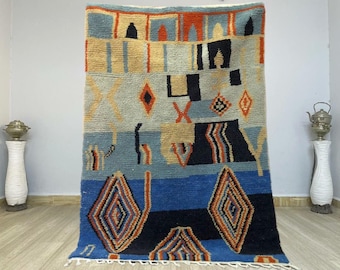 Handmade Blue Moroccan Rug: Berber Wool Area Rug