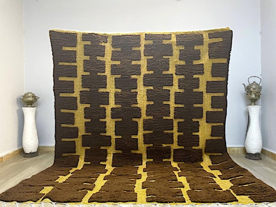 Moroccan rug brown - beni ourain rug - Plain brown rug - Custom area rug 8x10 - Berber brown rug - Moroccan brown rug - custom design rugs