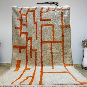 Custom AMAZING ORANGE MOROCCAN Rug - Beni ourain Handmade Morrocan Rug, Authentic Berber Rug, Bohemian Style Rug For Living Room .