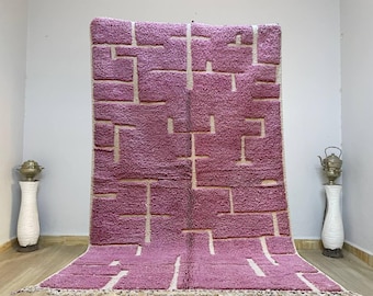 Handmade Pink Moroccan Rug: Wool Berber Area Rug 8x10