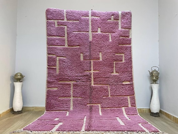 Pink Morrocan Rug , Rug for living room , Striped Tufted rugs - Moroccan Rug Handmade , Wool Beni Ourain Rug , berber Rug , Area Rug 8x10