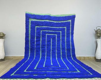 Hand-Knotted Blue Moroccan Wool Rug: Authentic Berber Design