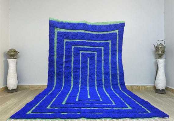 Hand-Knotted Blue Moroccan Wool Rug: Authentic Berber Design