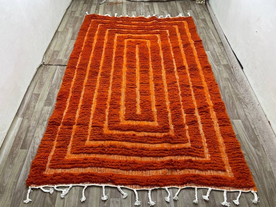 Handmade Morrocan Rug - AMAZING Orange Rug Moroccan , Authentic Berber Rug, Bohemian Style Rug For Living Room