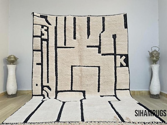 AMAZING MOROCCAN Ivory Rug - Morrocan chekerboard Rug, Authentic Berber Rug, Bohemian Style Rug For Living Room.