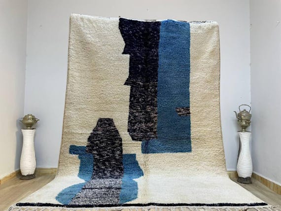 Handmade Blue Beni rug - Berber rug - Moroccan rug - Beni ourain rug - Handmade rug - Abstract Wool rug - blue rug - moroccan blue rug