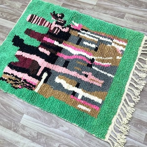 Green checkerboard Moroccan rug- Handmade rug - Moroccan berber rug - Custom Green rug - rugs for living room, checkered rug
