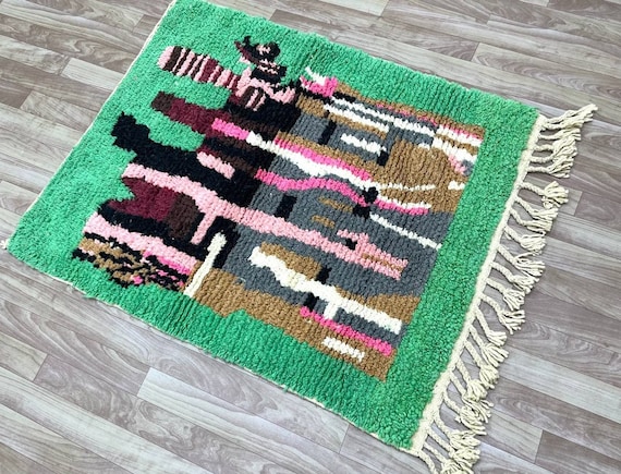 Green checkerboard Moroccan rug- Handmade rug - Moroccan berber rug - Custom Green rug - rugs for living room, checkered rug
