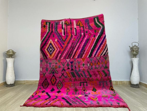 MORROCAN BERBER PINK Rug - Handmade Amazing Moroccan Rugs, Authentic Pink Rug, Bohemian Style Rug For Living Room.