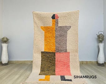 Handmade Moroccan Wool Rug: Pink Bohemian Decor, Custom Size