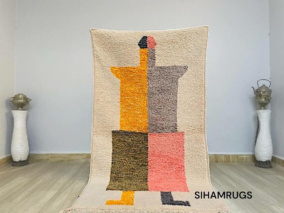 Amazing Moroccan Pink Rug - Custom Bohemian Rugs -Wool Rug Green -Quality Handmade Morrocan Rug -Personalize Gifts For Home Decor - 9x12 Rug