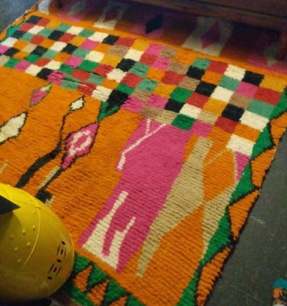 AMAZING MOROCCAN ORANGE Rug - Checkerbaord Rug Morrocan , Authentic Berber Rug, Bohemian Style Rug For Living Room .