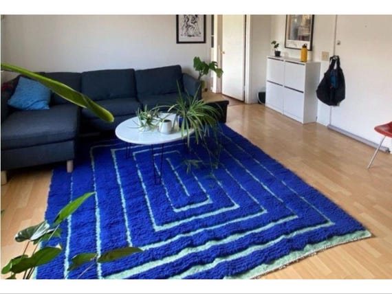 Moroccan rug blue - Berber rug - Custom moroccan rug - Beni ourain rug - Handmade rug - Plain wool rug- Solid blue rug -Custom made area rug