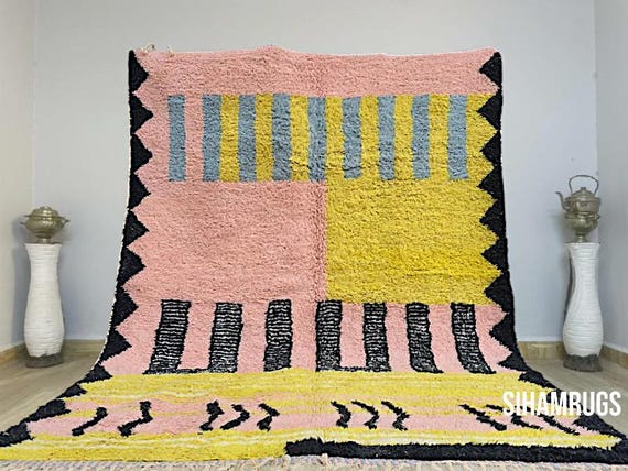 Custom Morrocan Rug, Amazing Multicolored Rug ,Pink Moroccan rug, Authentic Boujaad Rug ,Artistic Moroccan Rug, Handmade Rug