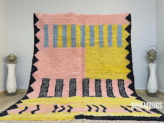 AMAZING DOOTED RUG, Soft Beni Ourain Rug, Moroccan rug minimalist striped design, Handmade berber rug,  Custom size rug - Wool area rug