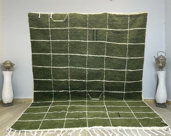 Handwoven Green Berber Rug: Bohemian Moroccan Wool Rug