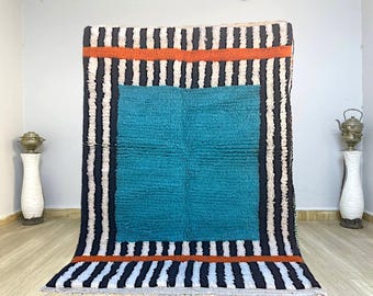 Blue Moroccan Rug: Handmade Berber Wool Beni Ourain Rug