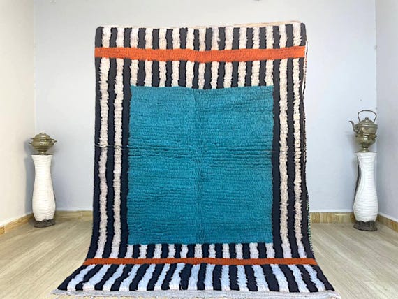 Moroccan Blue Rug, Custom Morrocan Rug, Tufted blue Grass Gardening Shape Rug, Rug For Living Room, Berber Wool Area Rug, teppich