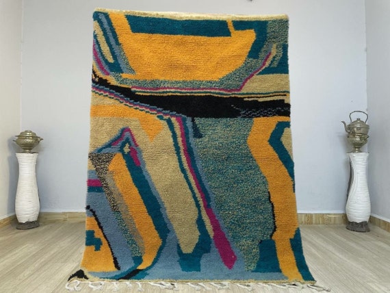 Moroccan rug blue - berber rug - custom moroccan rug - beni ourain rug - handmade rug - plain wool rug - solid blue rug - custom made rug