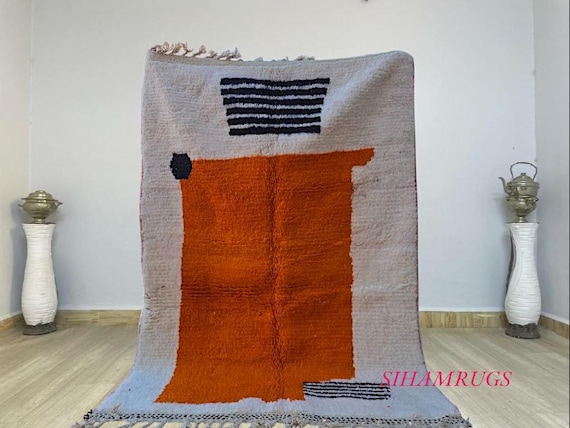 AMAZING MOROCCAN ORANGE Rug - Morrocan chekerboard Rug, Authentic Berber Rug, Bohemian Style Rug For Living Room - teppich  - tapis marocain
