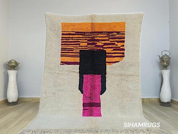 AMAZING DOOTED RUG Orange, Soft Beni Ourain Rug, High-Quality Moroccan Wool Rug, Morrocan Berber Rug, Bohemian Style Rug For Living Room .