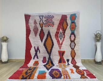 Hand-Knotted Beni Ourain Wool Rug: Colorful Checkered Moroccan Decor