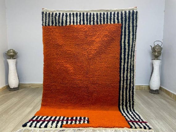 AMAZING ORANGE MOROCCAN  Rug - Handmade  Morrocan Beni ourain Rug, Authentic Berber Rug, Bohemian Style Rug For Living Room .