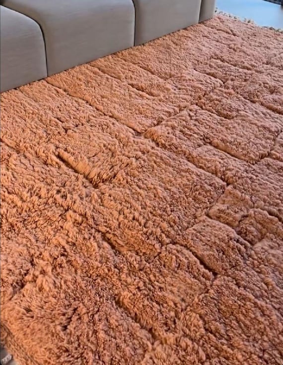 MOROCCAN WOOL Brown CARPET, Custom Beni Ourain Rug, Brown & White Geometric Design, Contemporary Berber Area Rug, Handcrafted Comfort Style