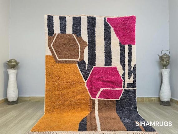 AMAZING MOROCCAN ORANGE Rug - Gorgeous Beni Ourain Rug - Morrocan chekerboard Rug, Authentic Berber Rug, Bohemian Style Rug For Living Room.