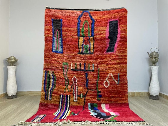 AMAZING ORANGE MOROCCAN Rug - Handmade Morrocan Rug, orange rugs wool, Authentic Berber Rug, Bohemian Style Rug For Living Room .