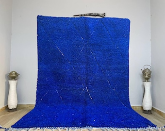 Handmade Moroccan Blue Wool Rug: Shag Abstract Carpet 8x10