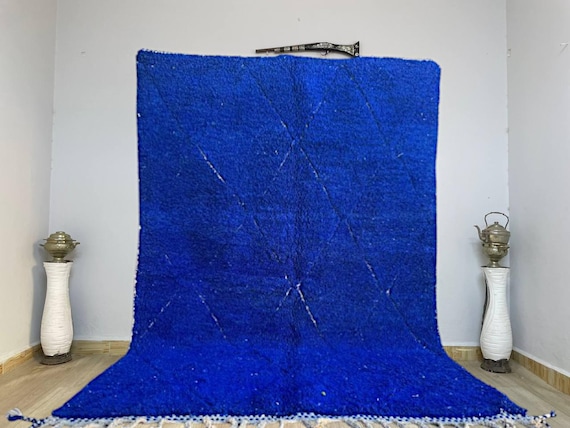 Moroccan blue rug - Bold Blue Moroccan Wool Rug – Handmade Shag Abstract Carpet for Modern Living Room 8x10 - Moroccan rug 8x10