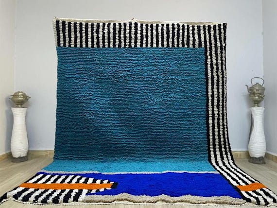 Amazing BLUE MOROCCAN Rug  - handmade Morrocan rug - Beni ourain rug - Authentic Berber rug - blue rug bedroom - rug for living room .