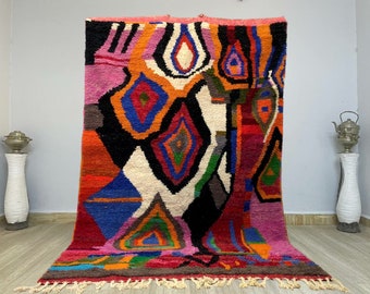 Alfombra Boujaad de lana hecha a mano: alfombra bereber marroquí multicolor