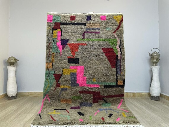 PRETTY ORANGE RUG For Your Living Room, Moroccan Handmade Rug From Wool of Sheep, Abstract Rug Inspired From Nomadic Berber Long History