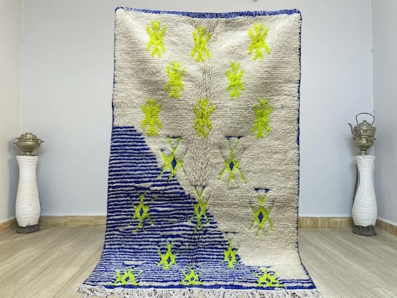 AMAZING MOROCCAN Blue Rug - Handmade Morrocan Rugs, Authentic Berber Rug, Bohemian Style Rug For Living Room .