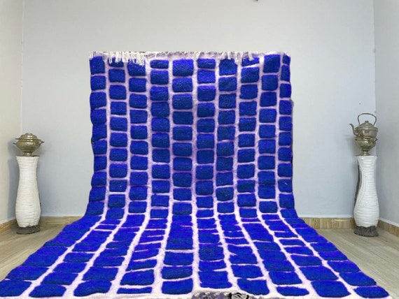 Moroccan rug blue -Morrocan rug - Custom moroccan rug - Beni ourain rug - Handmade rug - Plain wool rug - Solid blue rug - Custom made rugs