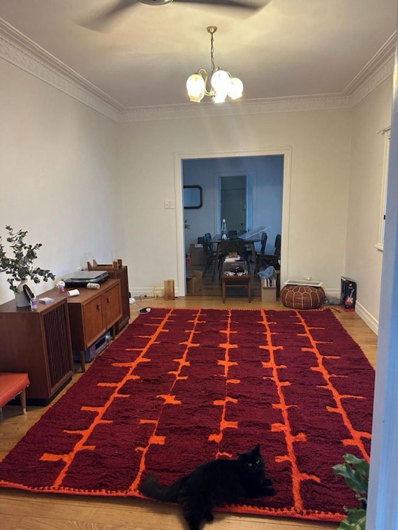 AMAZING MOROCCAN ORANGE Rug - Morrocan chekerboard Rug, Authentic Berber Rug, Bohemian Style Rug For Living Room - Authentic Morrocan Rug